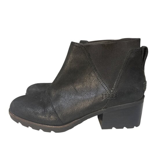 Sorel Womens Ankle Boots Size 9 Black Leather & Fabric Block Heel - Picture 1 of 7
